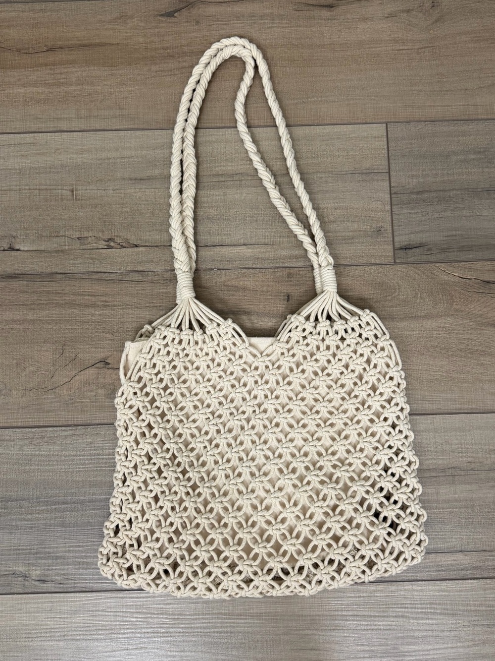 Woven Crochet Tote Bag in Cream